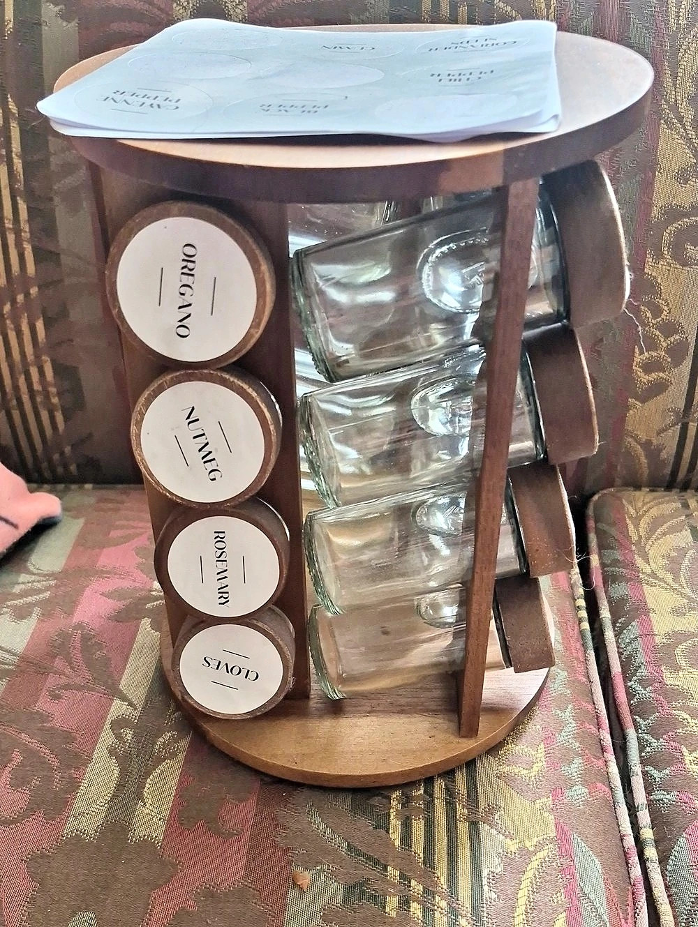 Wooden Spice Organizer with Glass Jars